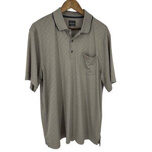 Greg Norman Tasso Elba Taupe Diamond Print Short Sleeve Polo Shirt Men's Size L